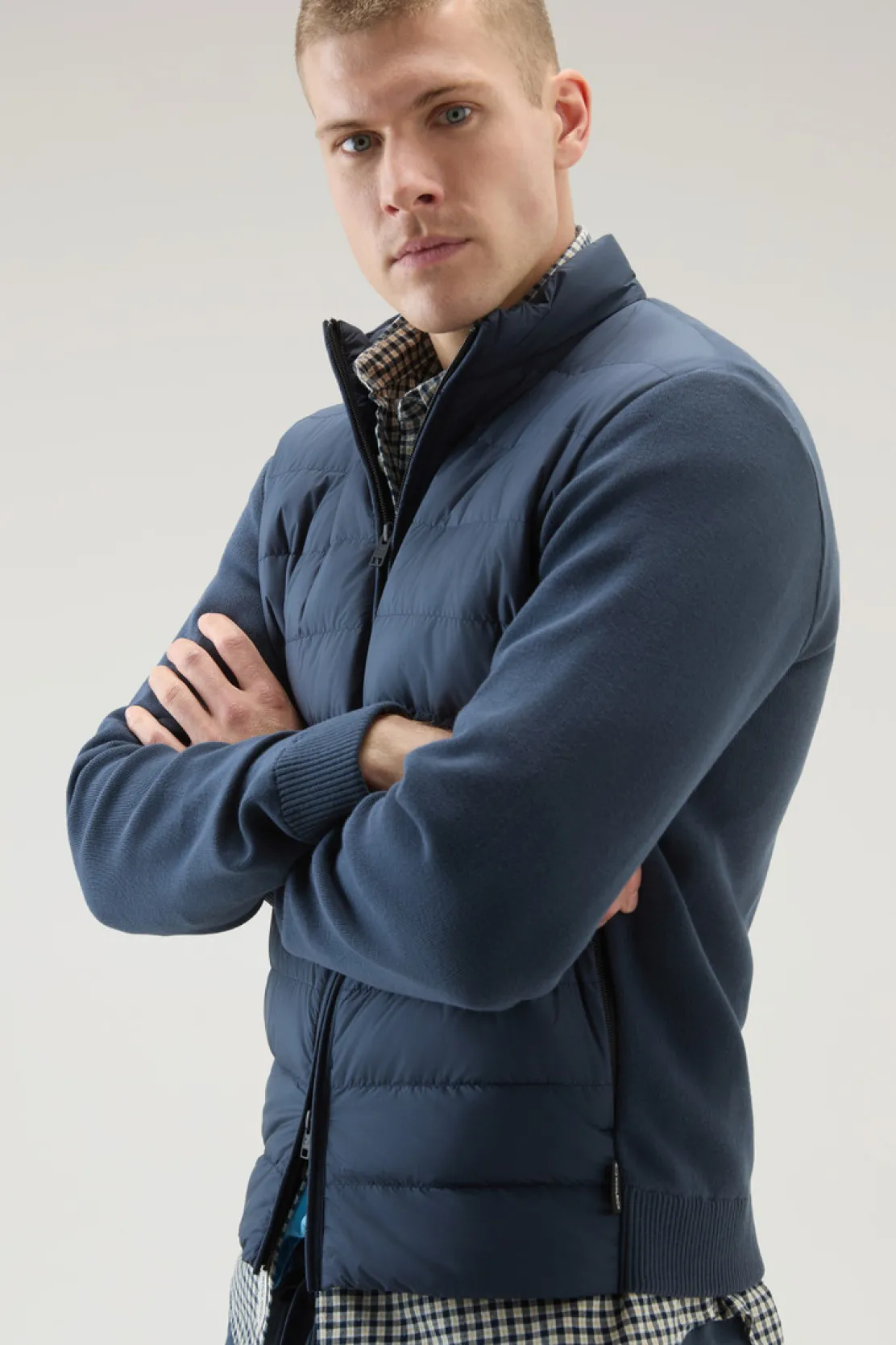 Bomber>Woolrich Bomber Sundance Ibrido In Microfibra E Maglia Di Cotone Melton Blue