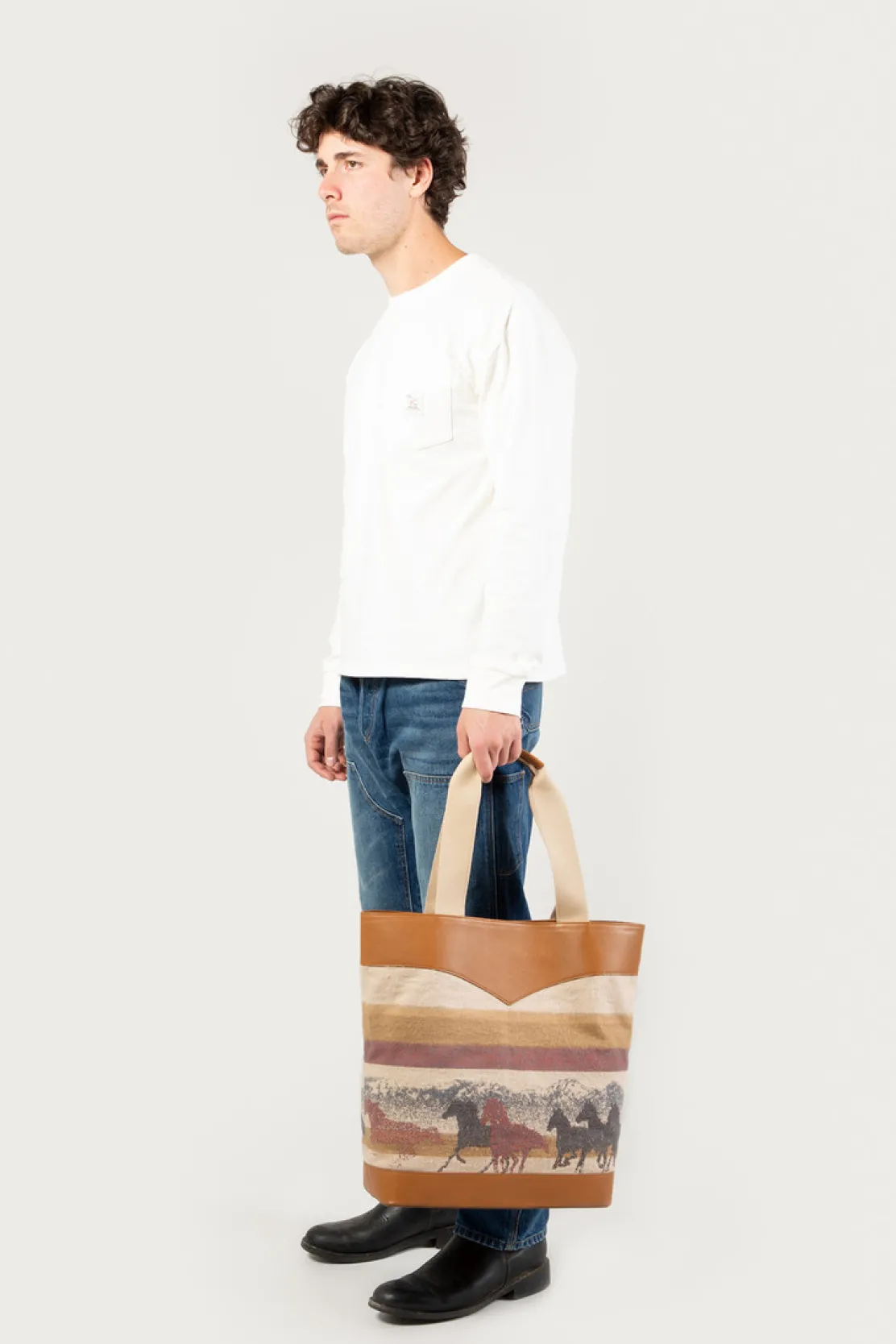 One Of These Days / Woolrich>Woolrich Borsa Tote In Puro Cotone Con Manici In Pelle - One Of These Days / Stripe Sand