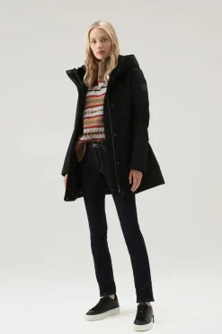 Parka>Woolrich Boulder Parka In Ramar Cloth Con Cappuccio E Collo Removibile In Pelliccia Sintetica Black