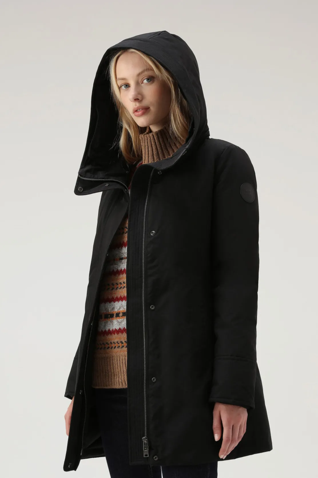 Parka>Woolrich Boulder Parka In Ramar Cloth Con Cappuccio E Collo Removibile In Pelliccia Sintetica Black