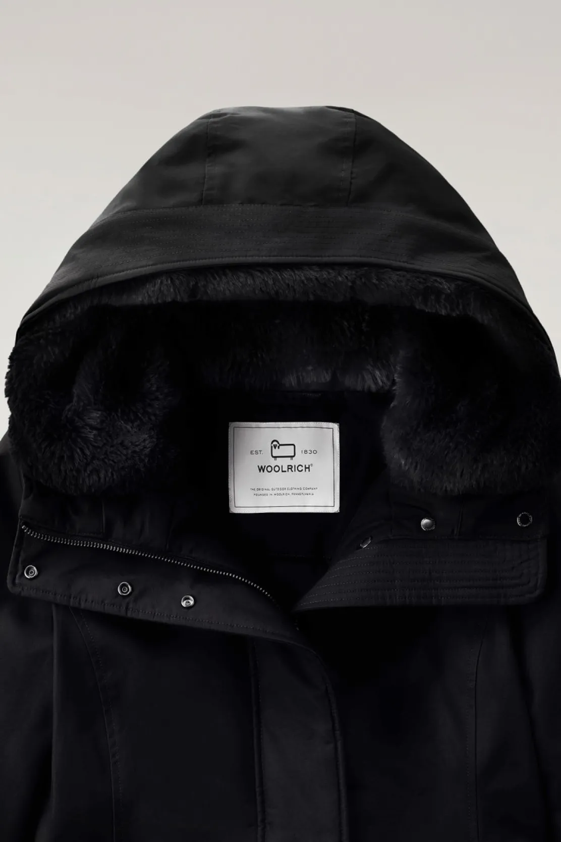 Parka>Woolrich Boulder Parka In Ramar Cloth Con Cappuccio E Collo Removibile In Pelliccia Sintetica Black