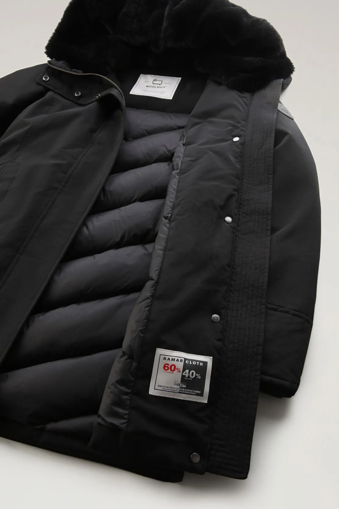 Parka>Woolrich Boulder Parka In Ramar Cloth Con Cappuccio E Collo Removibile In Pelliccia Sintetica Black