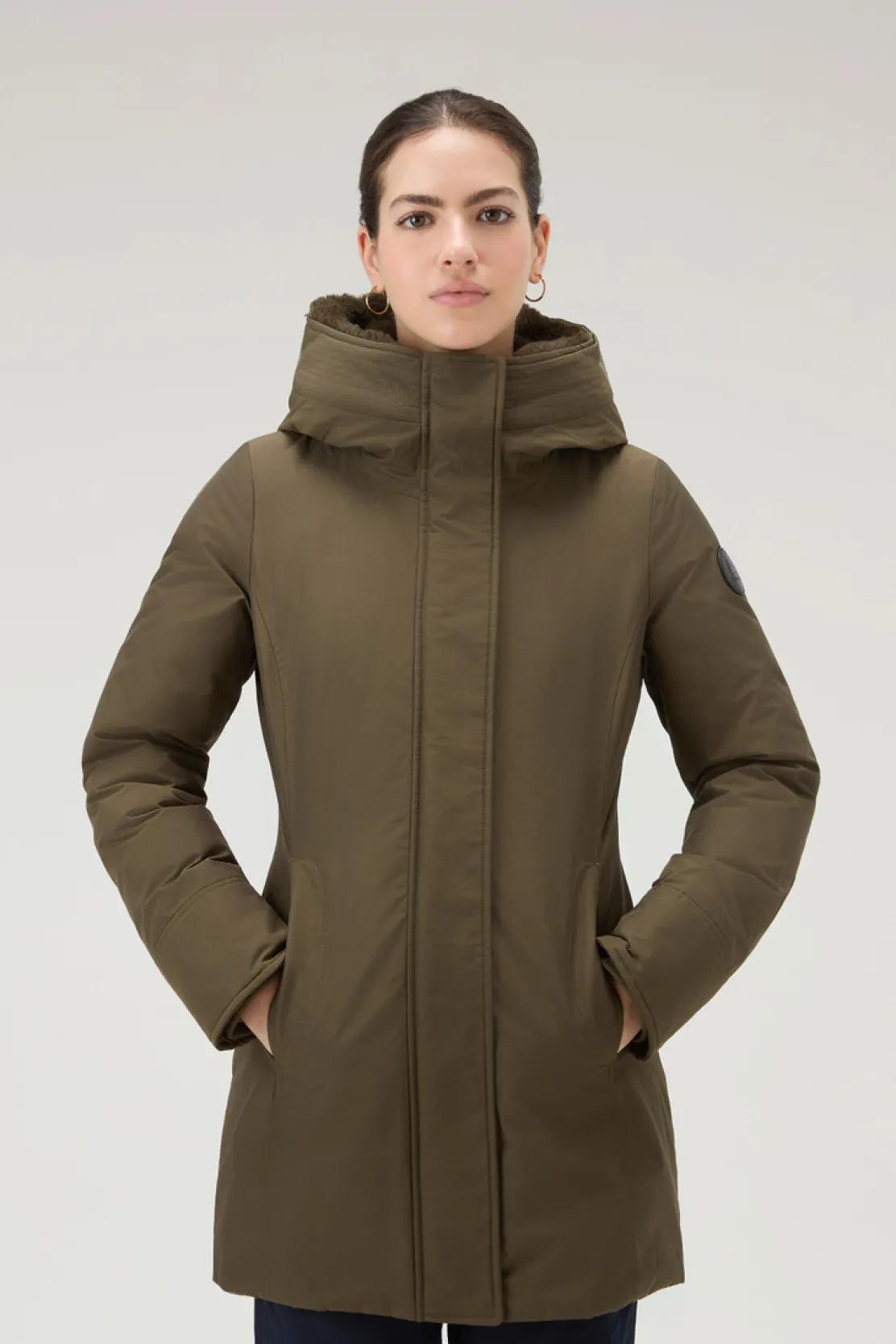 Parka>Woolrich Boulder Parka In Ramar Cloth Con Cappuccio E Collo Removibile In Pelliccia Sintetica Dark Green