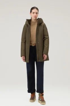 Parka>Woolrich Boulder Parka In Ramar Cloth Con Cappuccio E Collo Removibile In Pelliccia Sintetica Dark Green