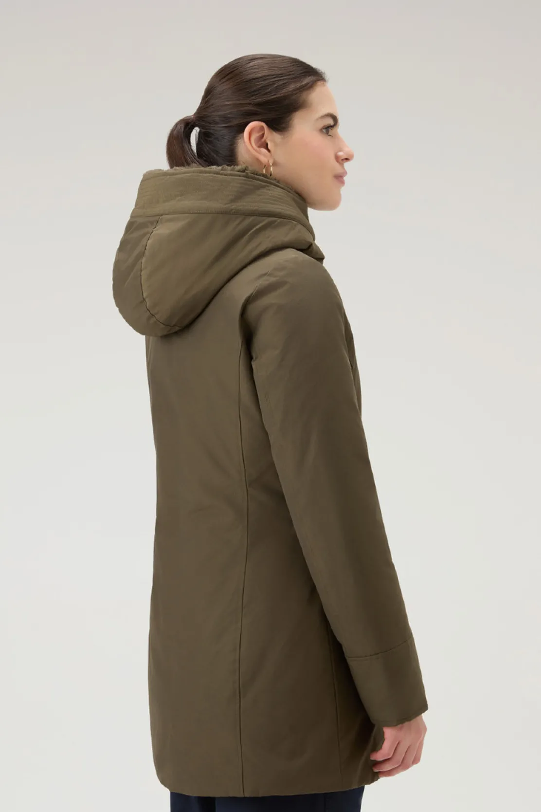 Parka>Woolrich Boulder Parka In Ramar Cloth Con Cappuccio E Collo Removibile In Pelliccia Sintetica Dark Green