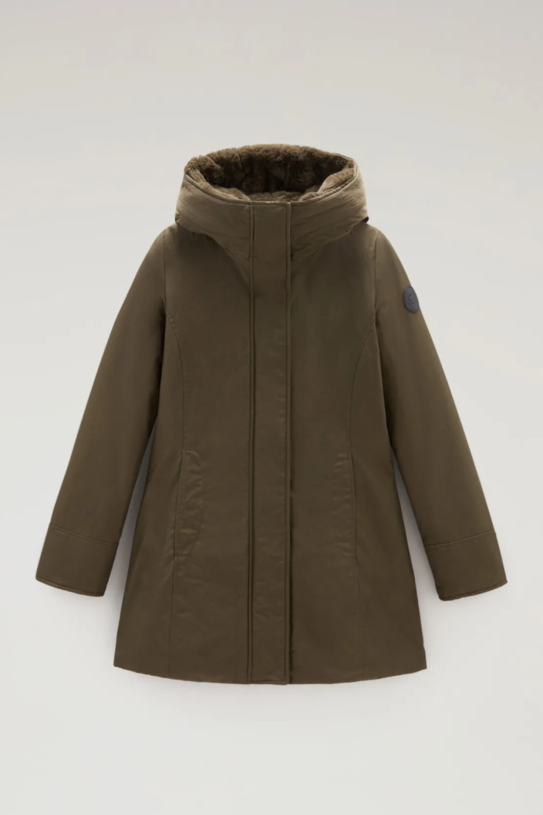 Parka>Woolrich Boulder Parka In Ramar Cloth Con Cappuccio E Collo Removibile In Pelliccia Sintetica Dark Green
