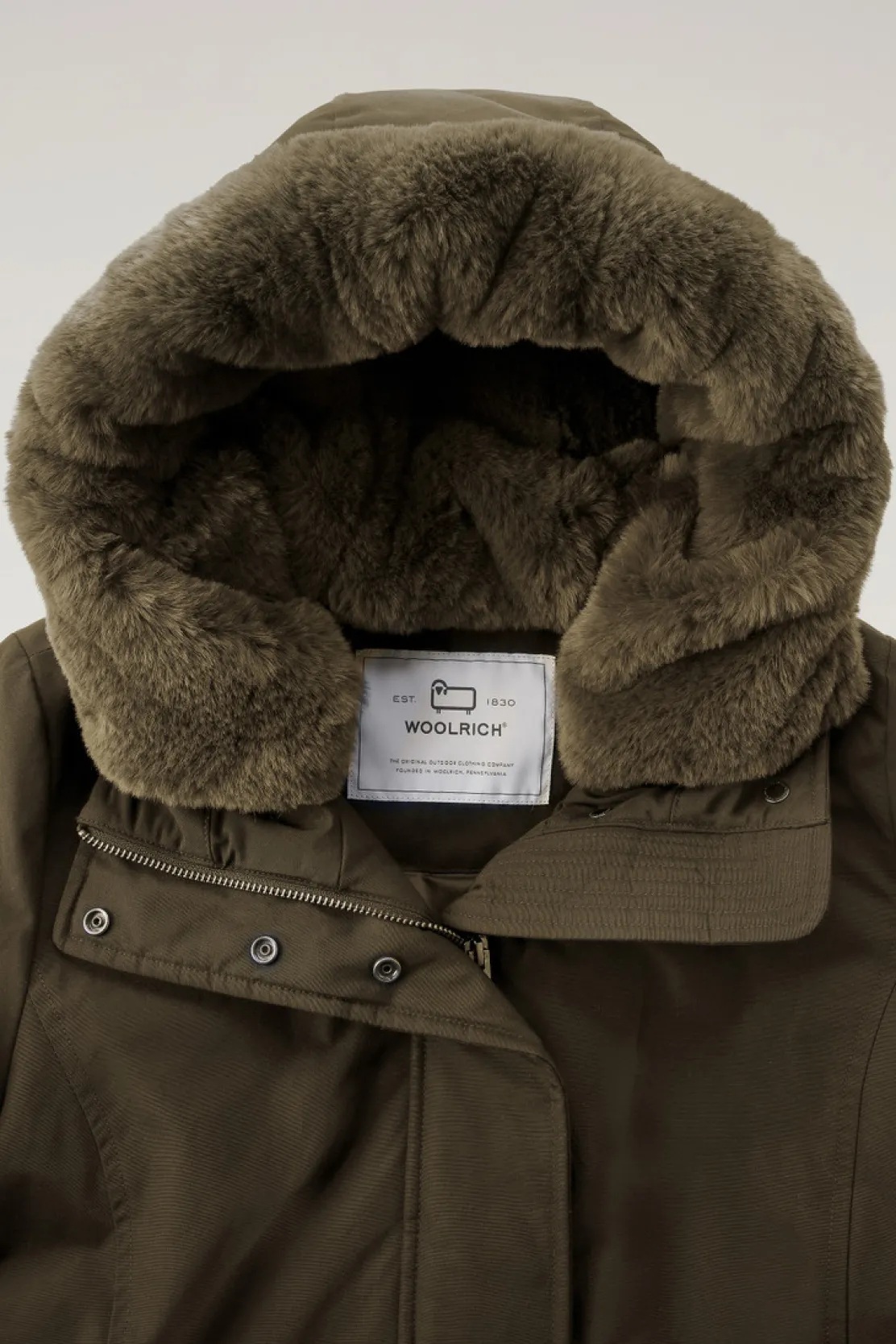 Parka>Woolrich Boulder Parka In Ramar Cloth Con Cappuccio E Collo Removibile In Pelliccia Sintetica Dark Green