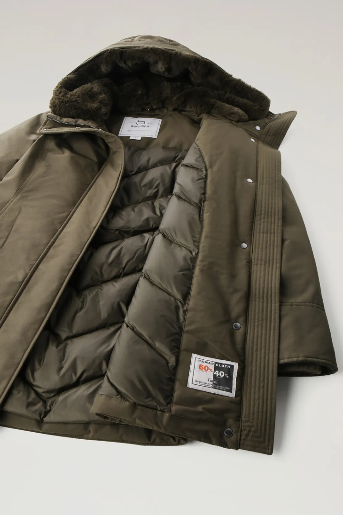 Parka>Woolrich Boulder Parka In Ramar Cloth Con Cappuccio E Collo Removibile In Pelliccia Sintetica Dark Green