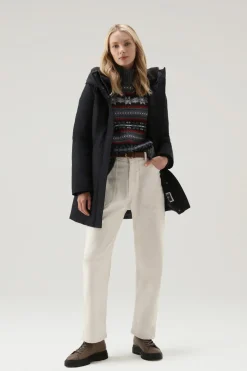 Parka>Woolrich Boulder Parka In Ramar Cloth Con Cappuccio E Collo Removibile In Pelliccia Sintetica Dark Navy