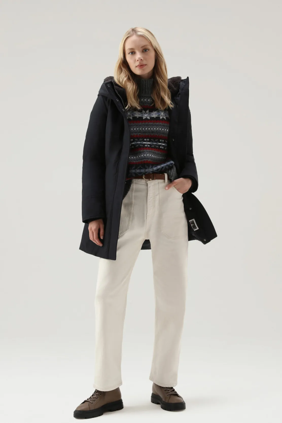 Parka>Woolrich Boulder Parka In Ramar Cloth Con Cappuccio E Collo Removibile In Pelliccia Sintetica Dark Navy