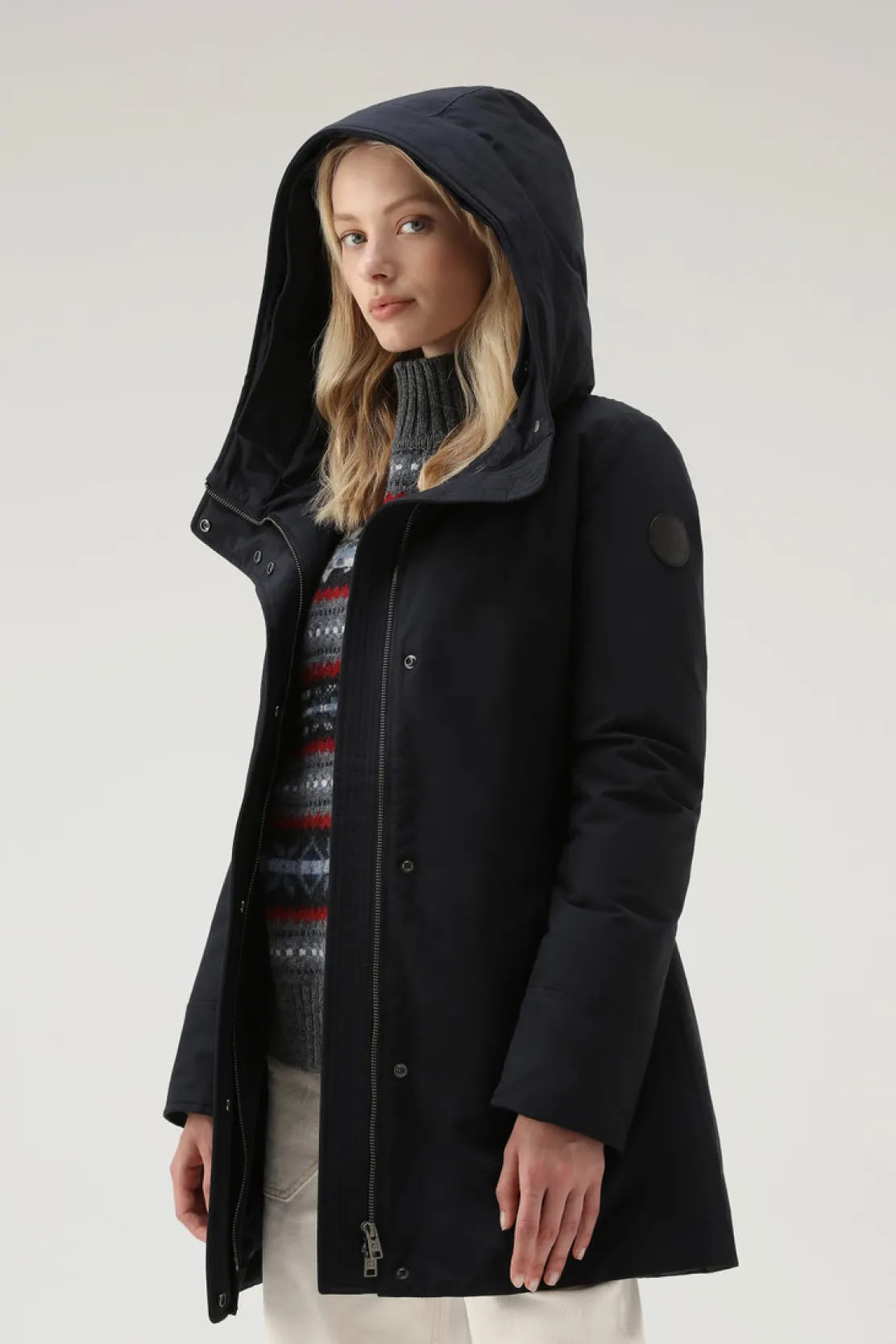 Parka>Woolrich Boulder Parka In Ramar Cloth Con Cappuccio E Collo Removibile In Pelliccia Sintetica Dark Navy