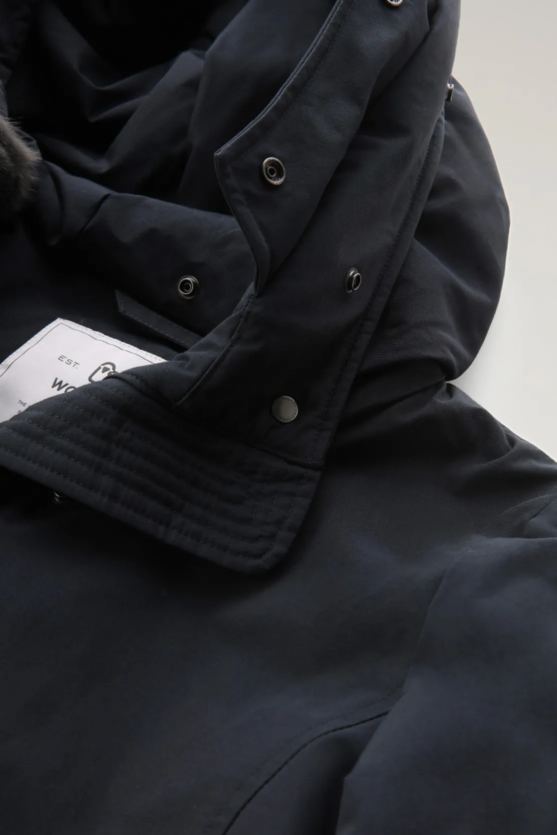 Parka>Woolrich Boulder Parka In Ramar Cloth Con Cappuccio E Collo Removibile In Pelliccia Sintetica Dark Navy