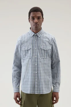 Camicie>Woolrich Camicia A Quadri In Puro Cotone Micro Check Sea Breeze