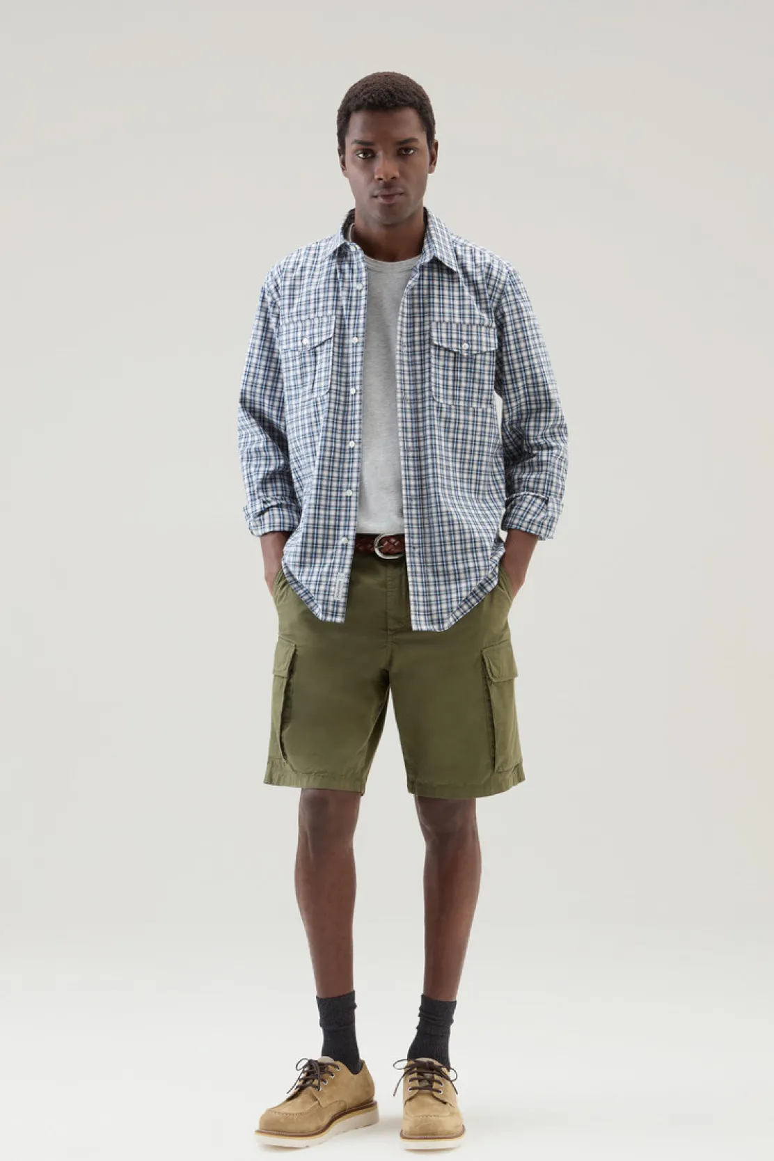 Camicie>Woolrich Camicia A Quadri In Puro Cotone Micro Check Sea Breeze