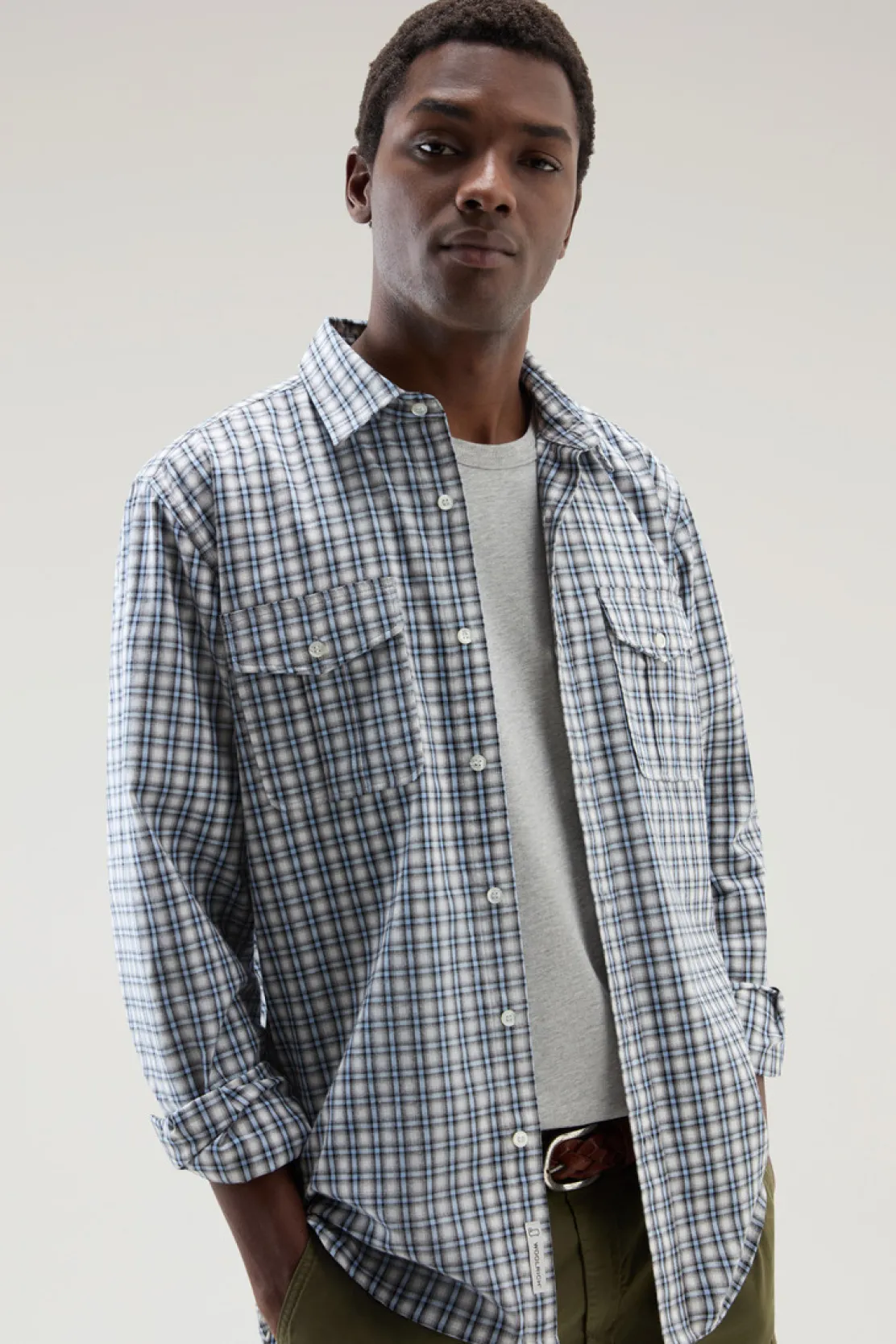 Camicie>Woolrich Camicia A Quadri In Puro Cotone Micro Check Sea Breeze