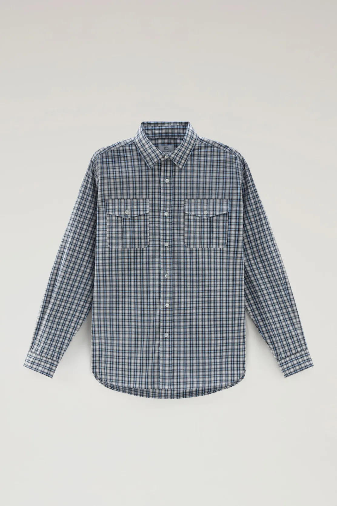 Camicie>Woolrich Camicia A Quadri In Puro Cotone Micro Check Sea Breeze