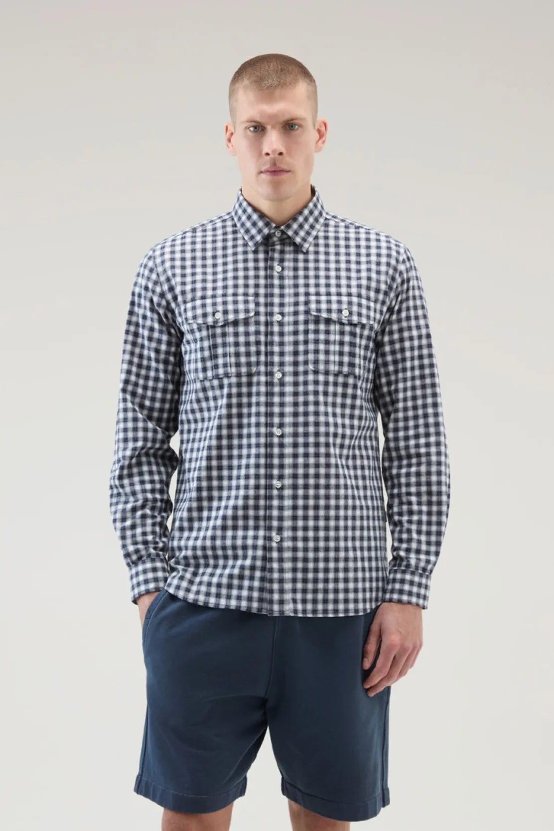 Camicie>Woolrich Camicia A Quadri In Puro Cotone Micro Check Blue