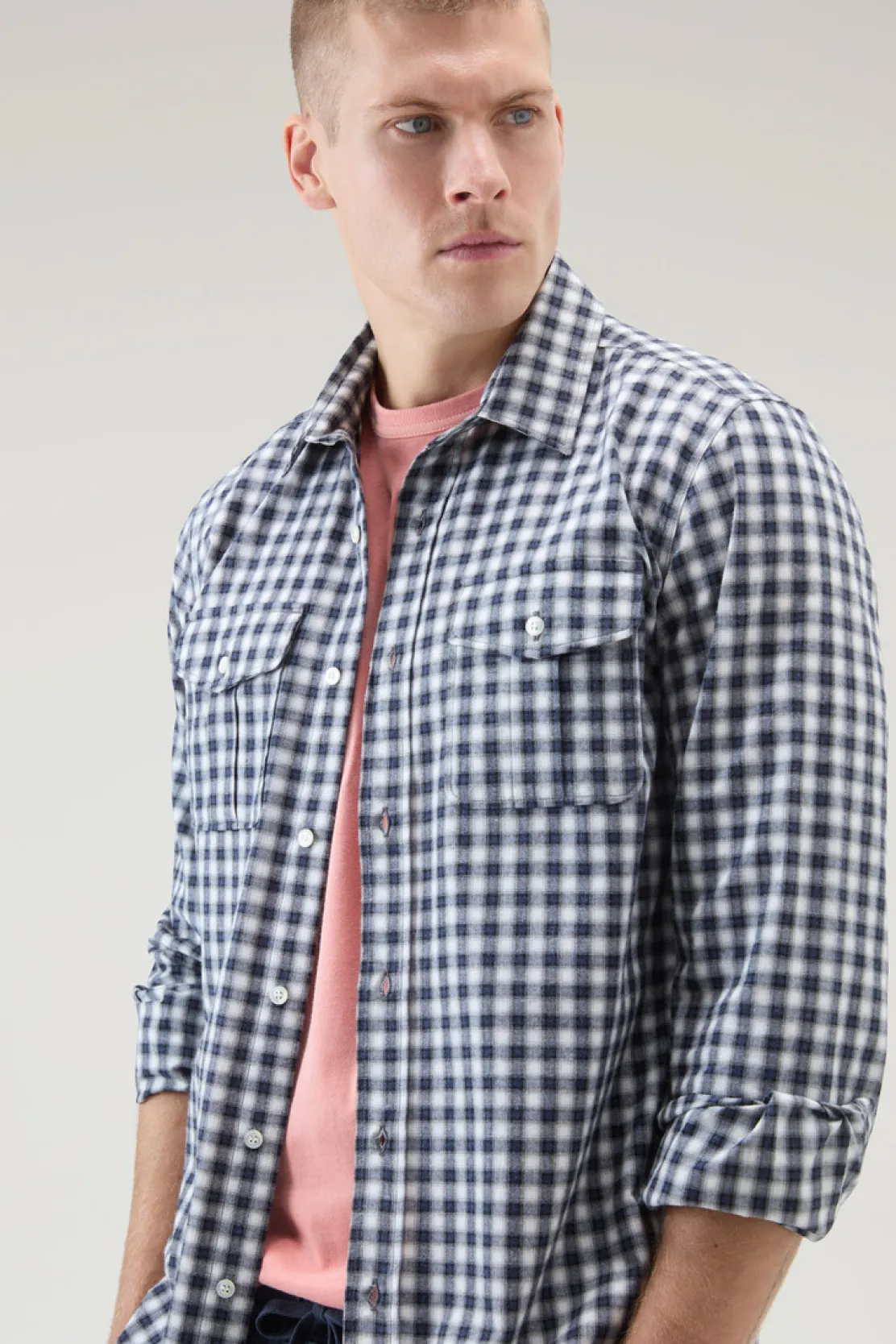 Camicie>Woolrich Camicia A Quadri In Puro Cotone Micro Check Blue