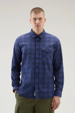 Camicie>Woolrich Camicia A Quadri In Puro Cotone Con Tasca Sul Petto Blue Check