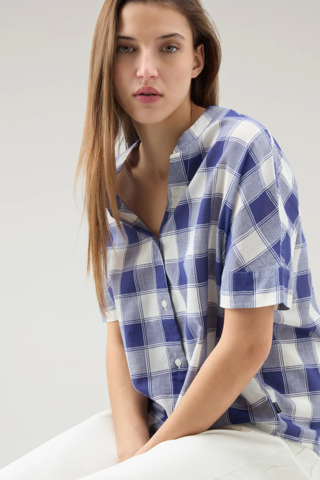 Camicie e giacche a camicia>Woolrich Camicia A Quadri In Voile Di Puro Cotone Blue Buffalo