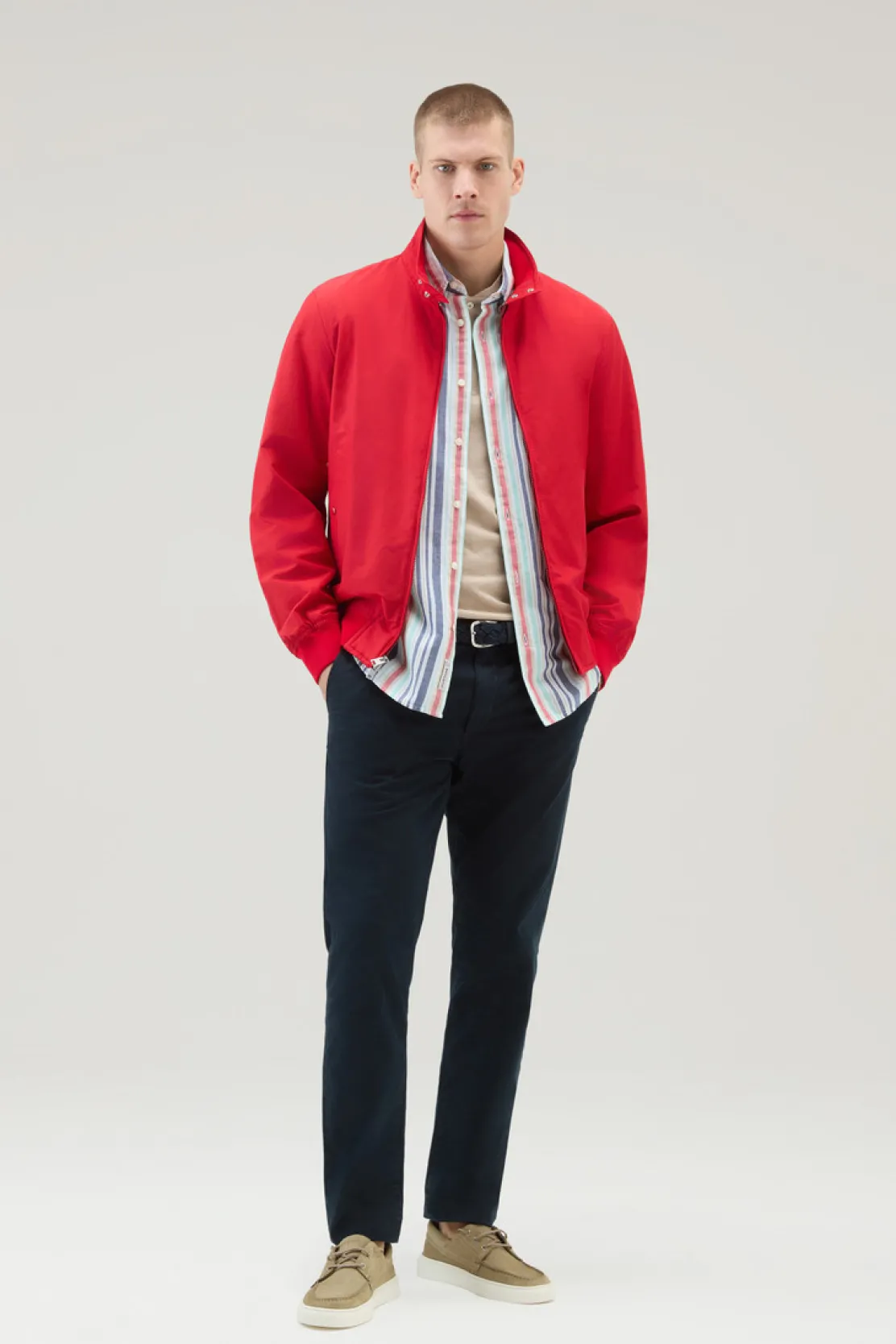 Camicie>Woolrich Camicia A Righe In Misto Cotone E Lino Red Stripe