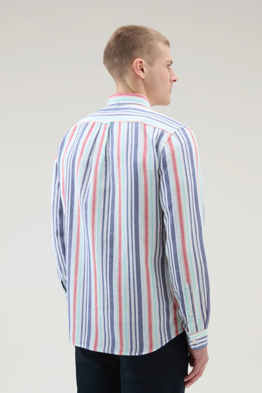 Camicie>Woolrich Camicia A Righe In Misto Cotone E Lino Red Stripe