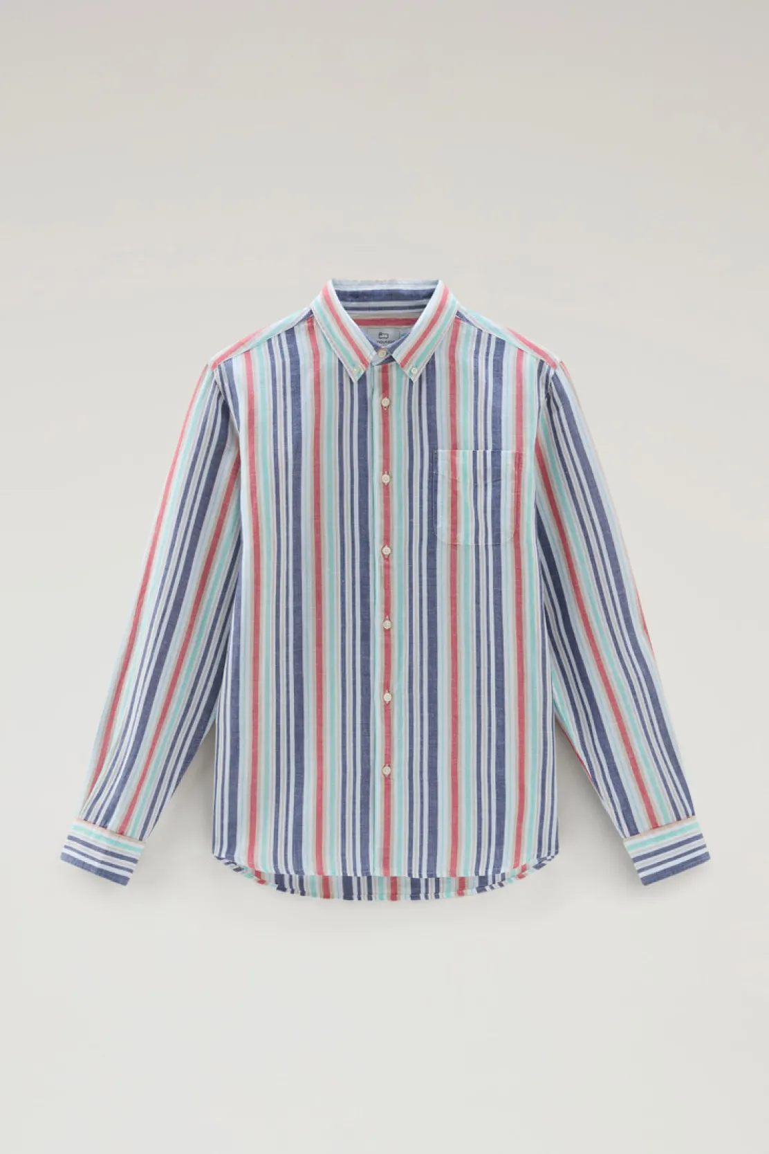 Camicie>Woolrich Camicia A Righe In Misto Cotone E Lino Red Stripe