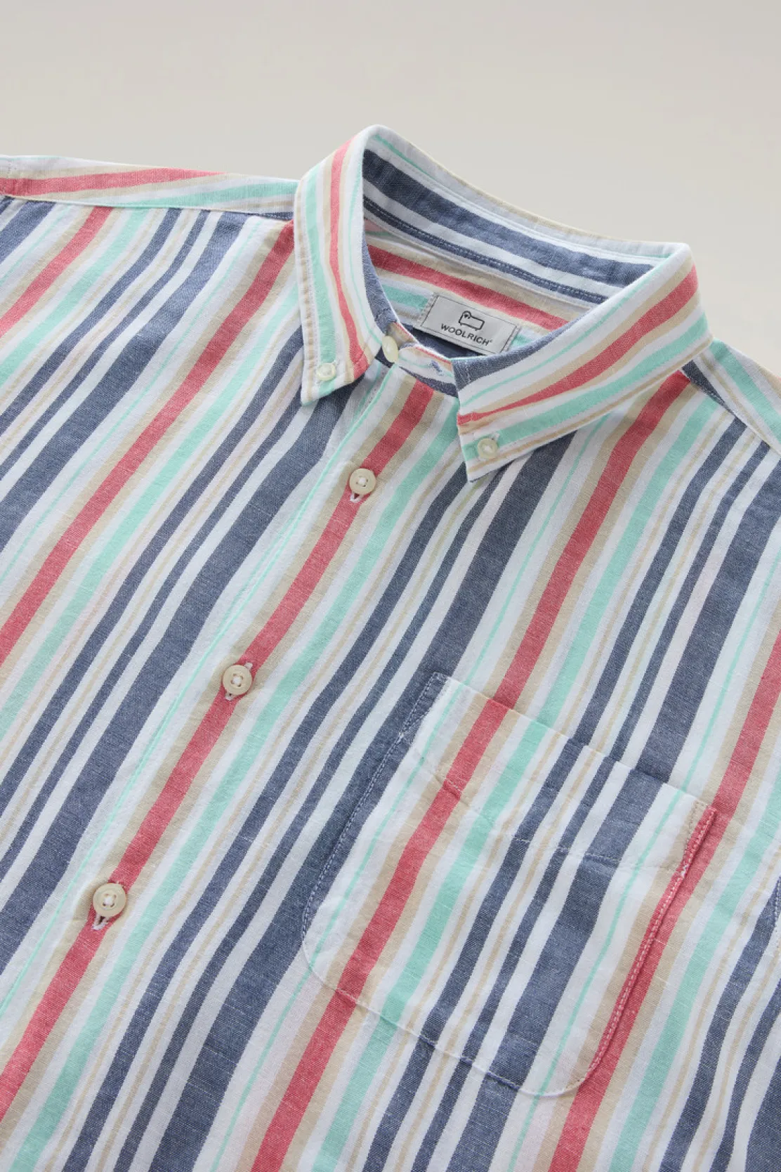 Camicie>Woolrich Camicia A Righe In Misto Cotone E Lino Red Stripe