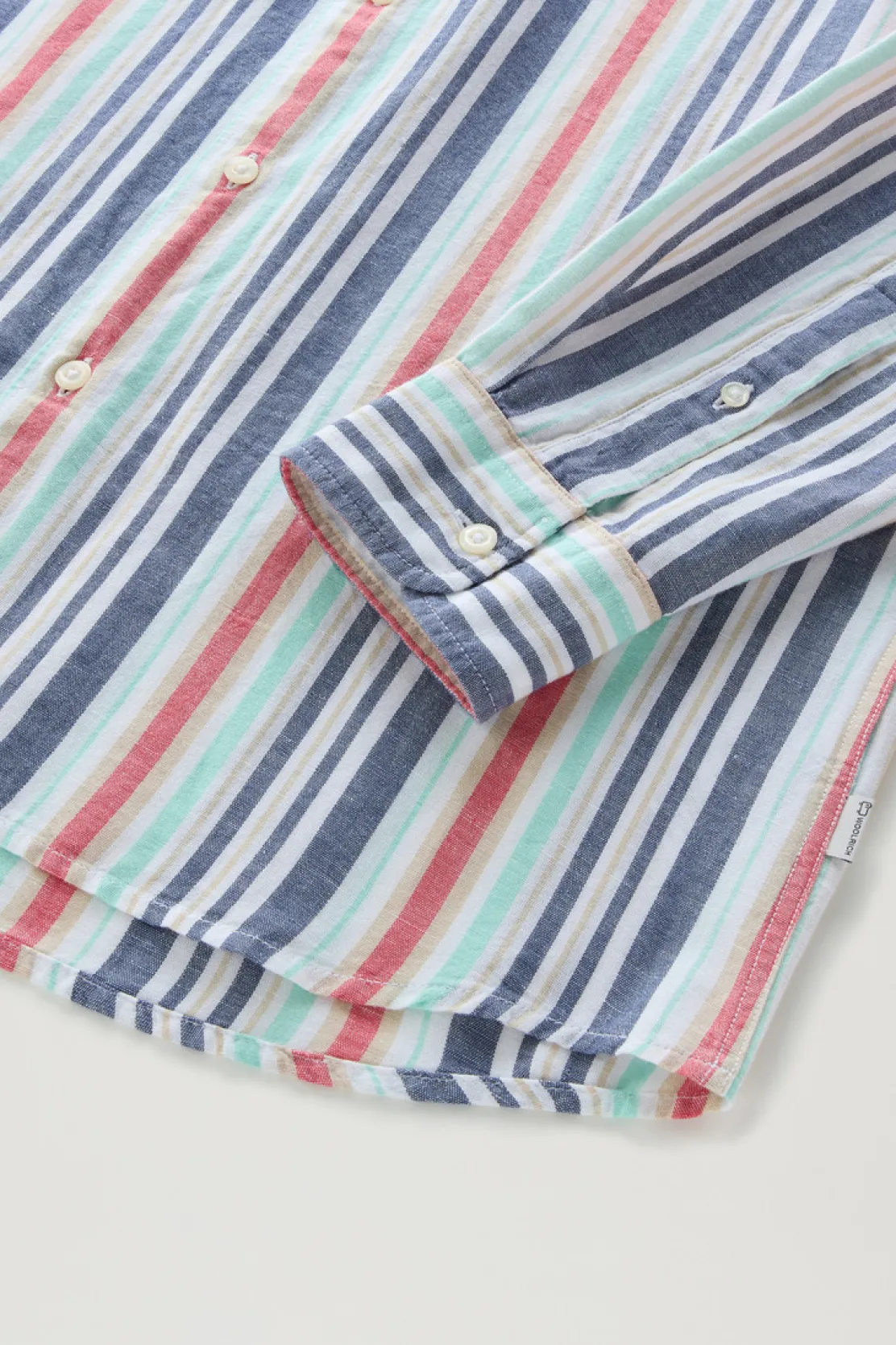 Camicie>Woolrich Camicia A Righe In Misto Cotone E Lino Red Stripe