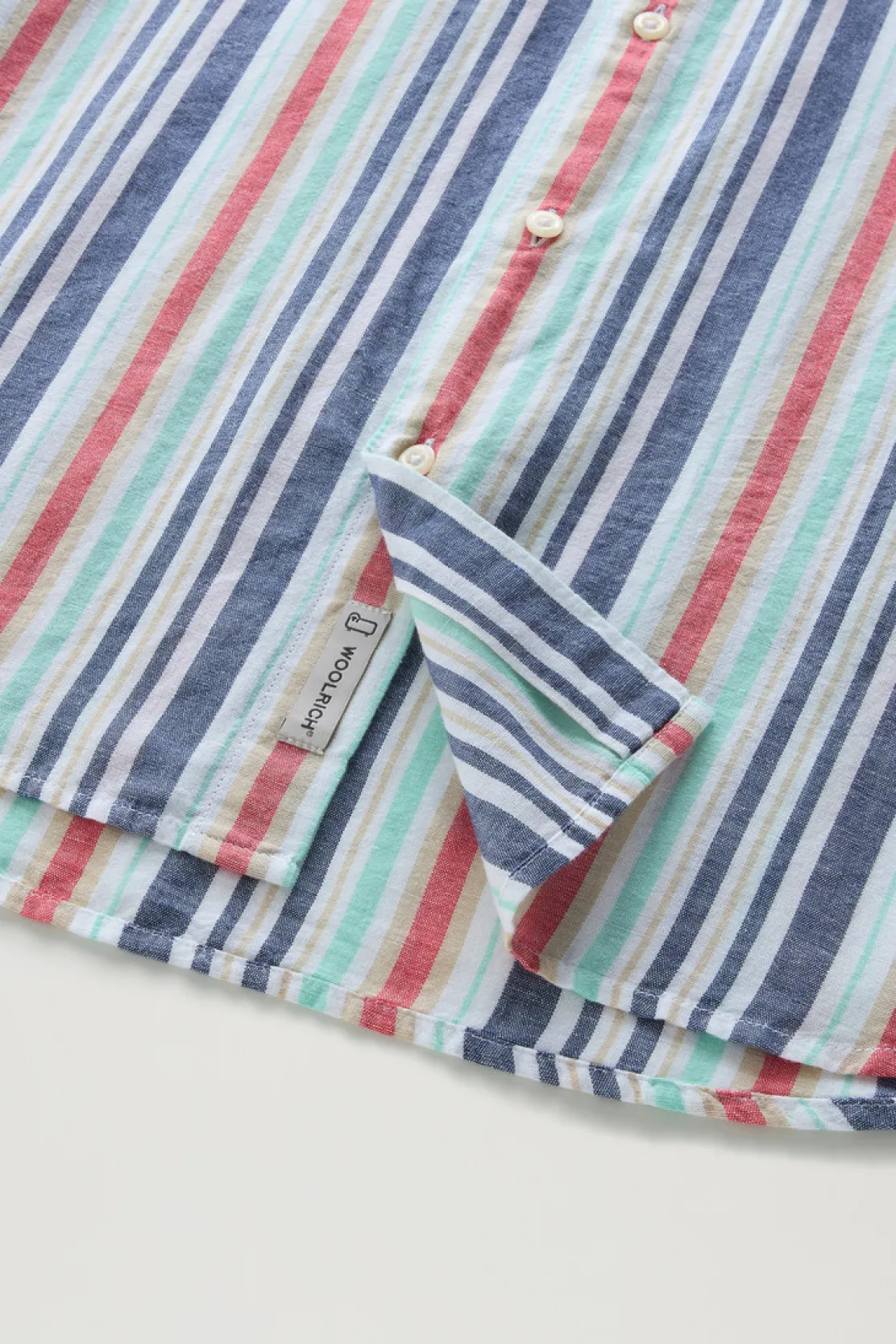 Camicie>Woolrich Camicia A Righe In Misto Cotone E Lino Red Stripe