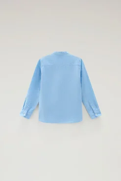 Abbigliamento>Woolrich Camicia Alla Coreana Da Bambino In Misto Lino E Cotone Sea Breeze