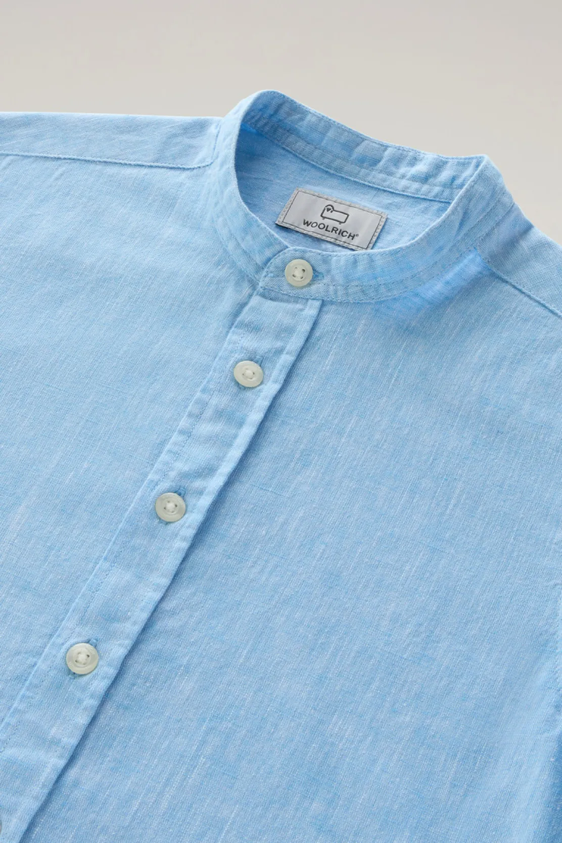 Abbigliamento>Woolrich Camicia Alla Coreana Da Bambino In Misto Lino E Cotone Sea Breeze