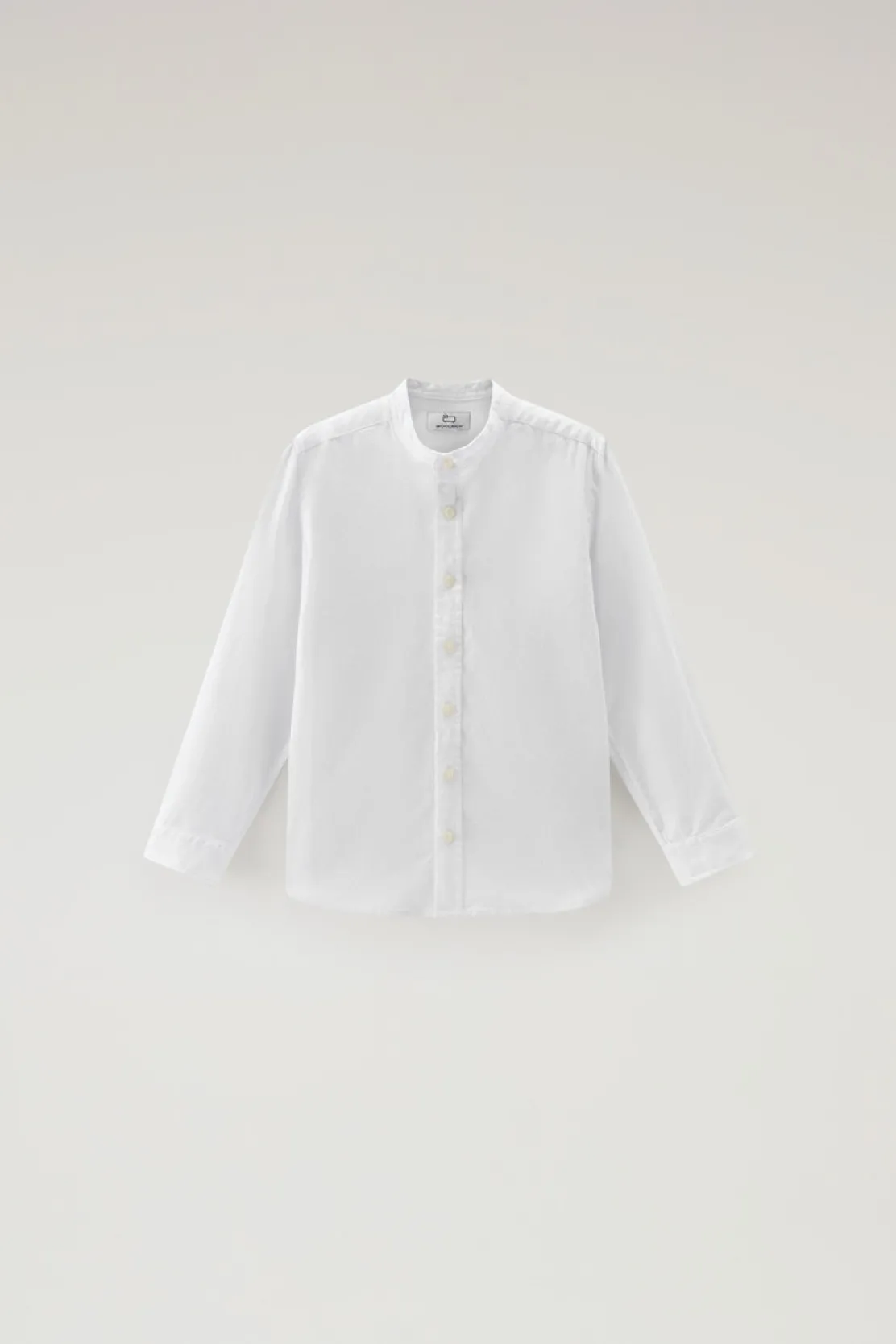 Abbigliamento>Woolrich Camicia Alla Coreana Da Bambino In Misto Lino E Cotone Bright White