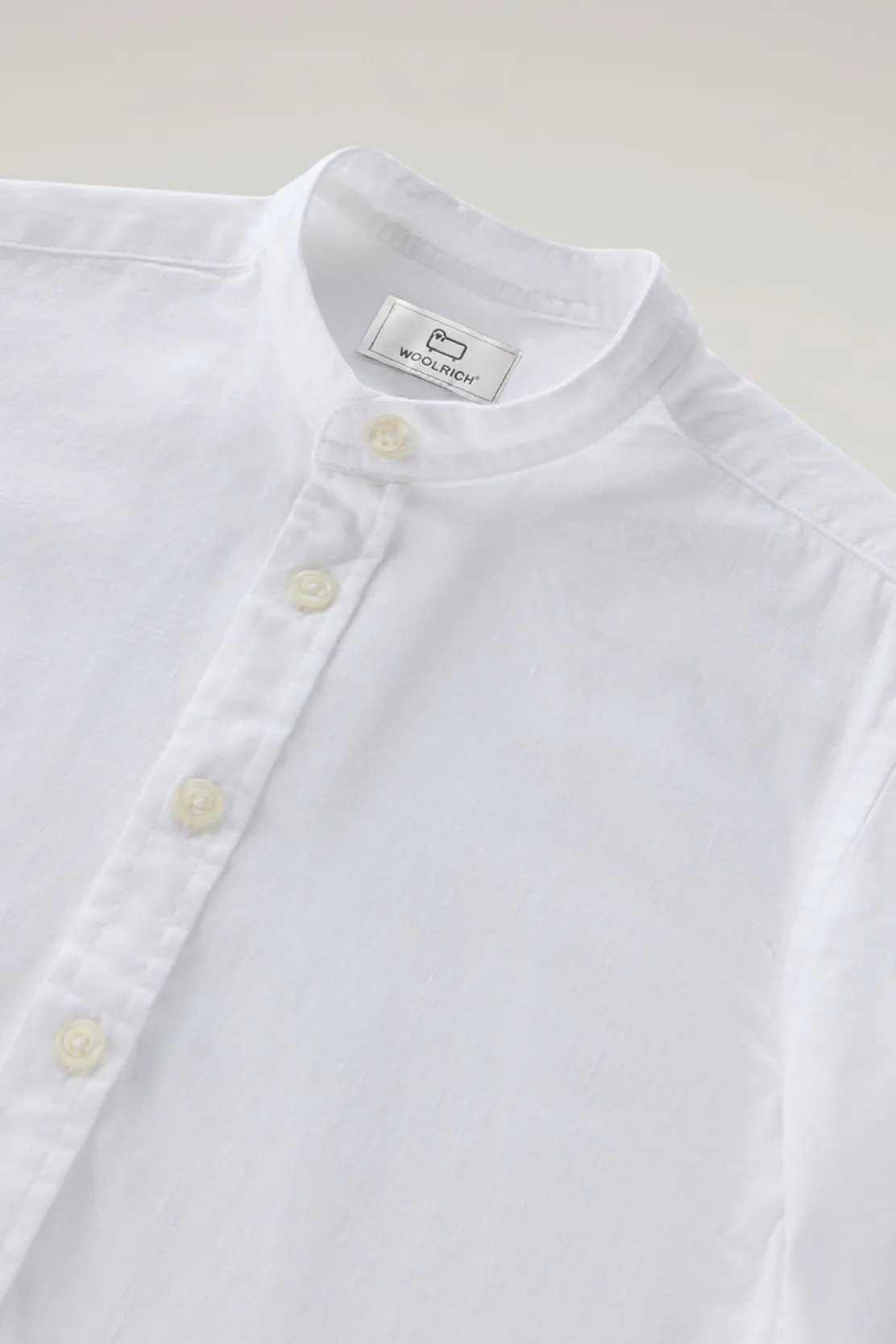 Abbigliamento>Woolrich Camicia Alla Coreana Da Bambino In Misto Lino E Cotone Bright White