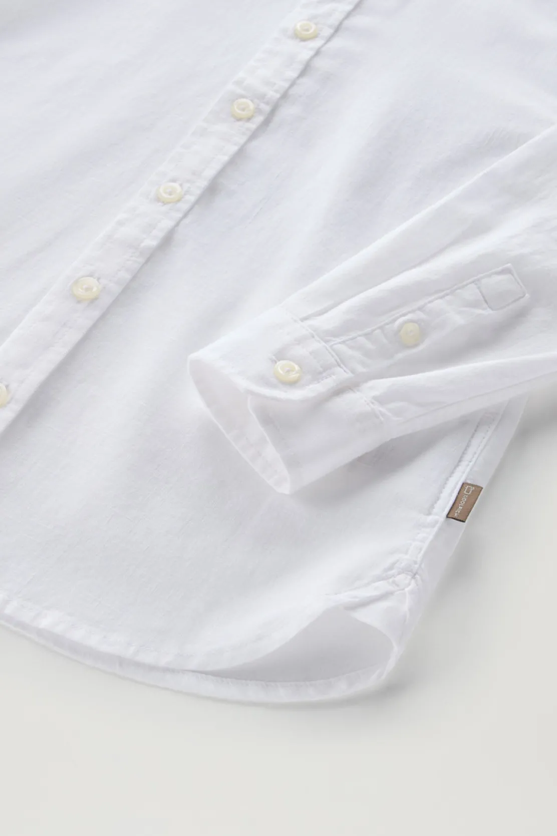 Abbigliamento>Woolrich Camicia Alla Coreana Da Bambino In Misto Lino E Cotone Bright White