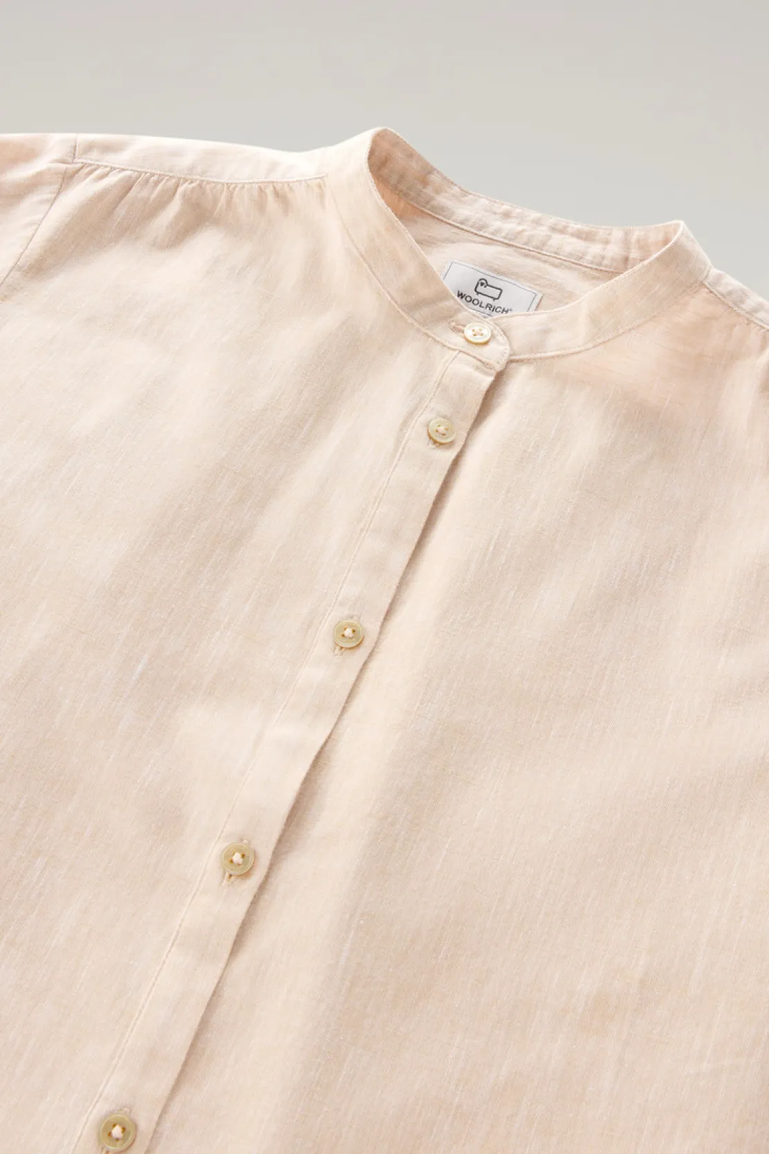 Camicie e giacche a camicia>Woolrich Camicia Alla Coreana In Misto Lino E Cotone Light Oak