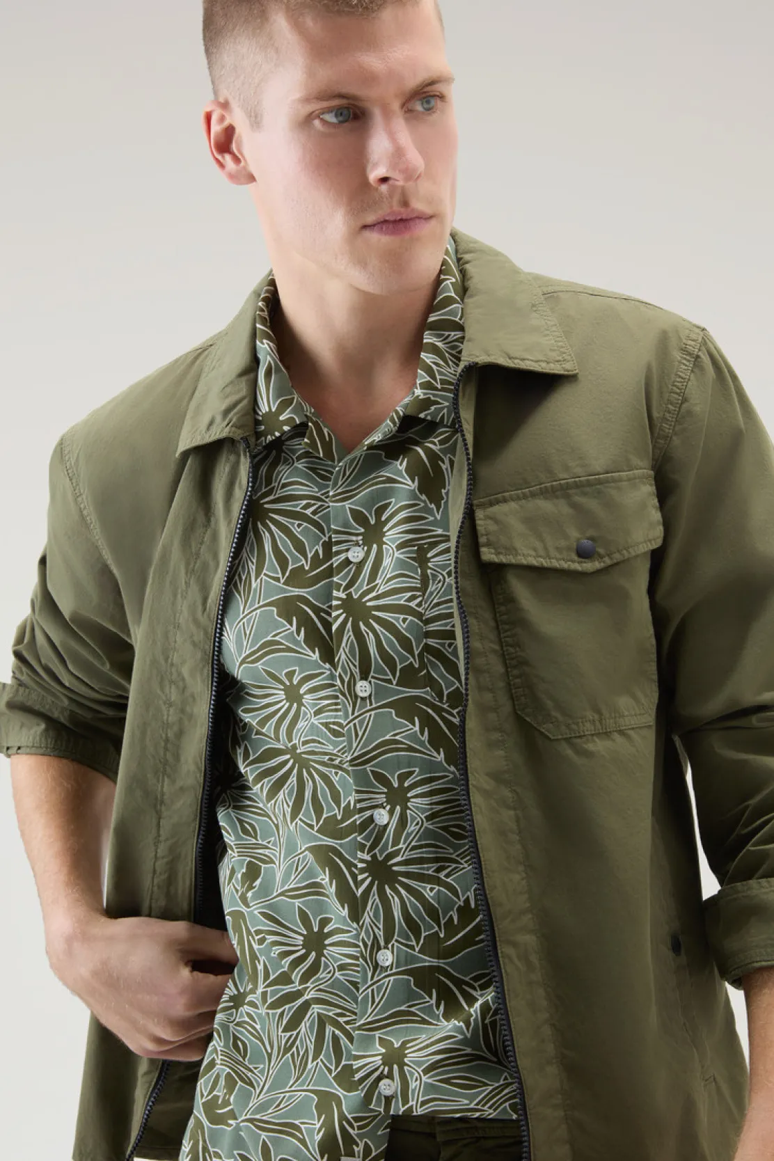 Camicie>Woolrich Camicia Con Stampa Tropical Tropical Sage