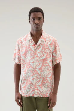 Camicie>Woolrich Camicia Con Stampa Tropical Tropical Coral Sand