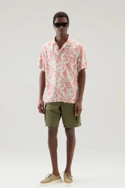 Camicie>Woolrich Camicia Con Stampa Tropical Tropical Coral Sand