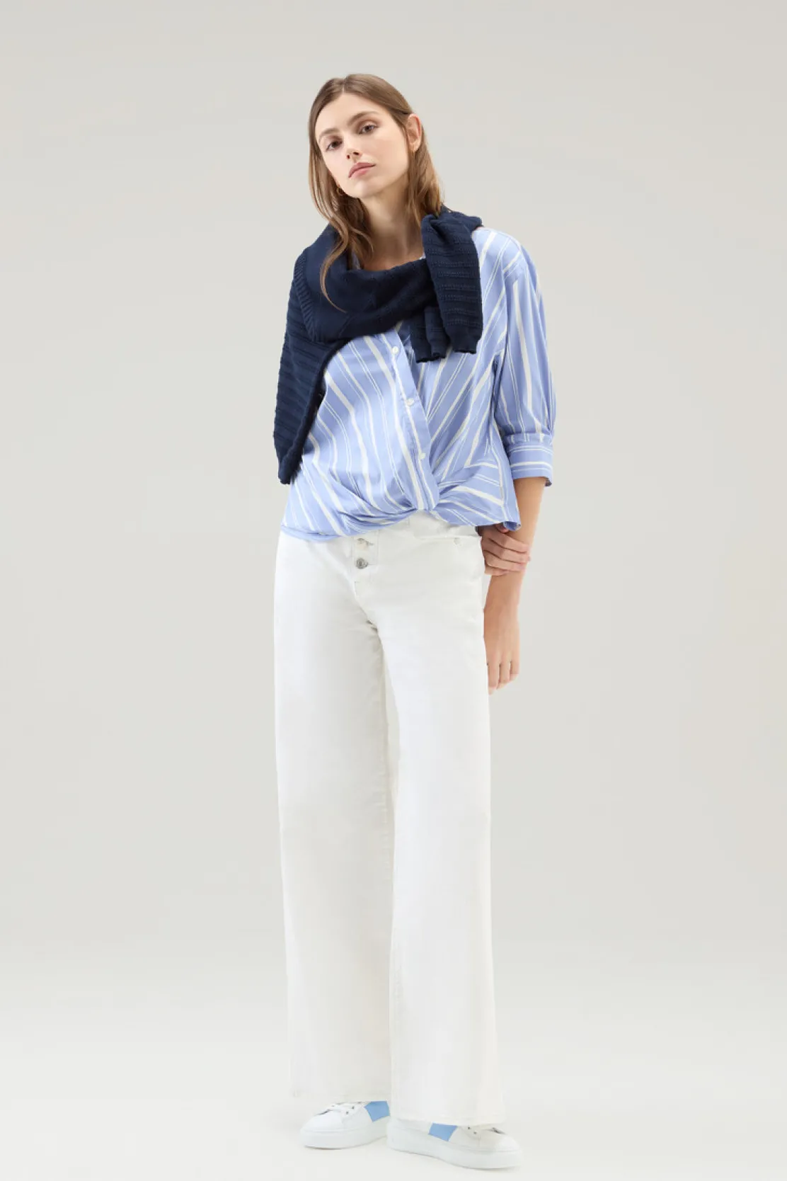 Camicie e giacche a camicia>Woolrich Camicia In Popeline Di Misto Cotone A Righe Sea Breeze Stripe