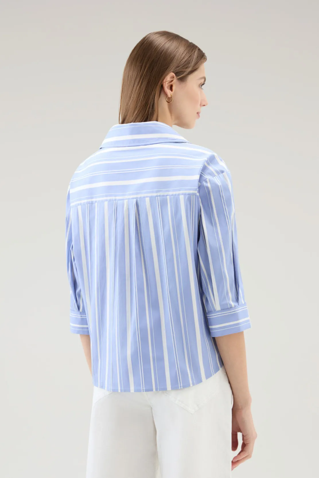 Camicie e giacche a camicia>Woolrich Camicia In Popeline Di Misto Cotone A Righe Sea Breeze Stripe