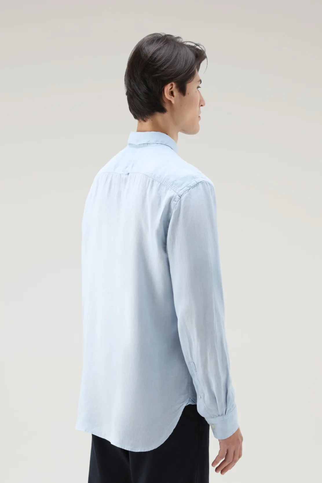 Camicie>Woolrich Camicia In Puro Lino Tinta In Capo Pale Indigo
