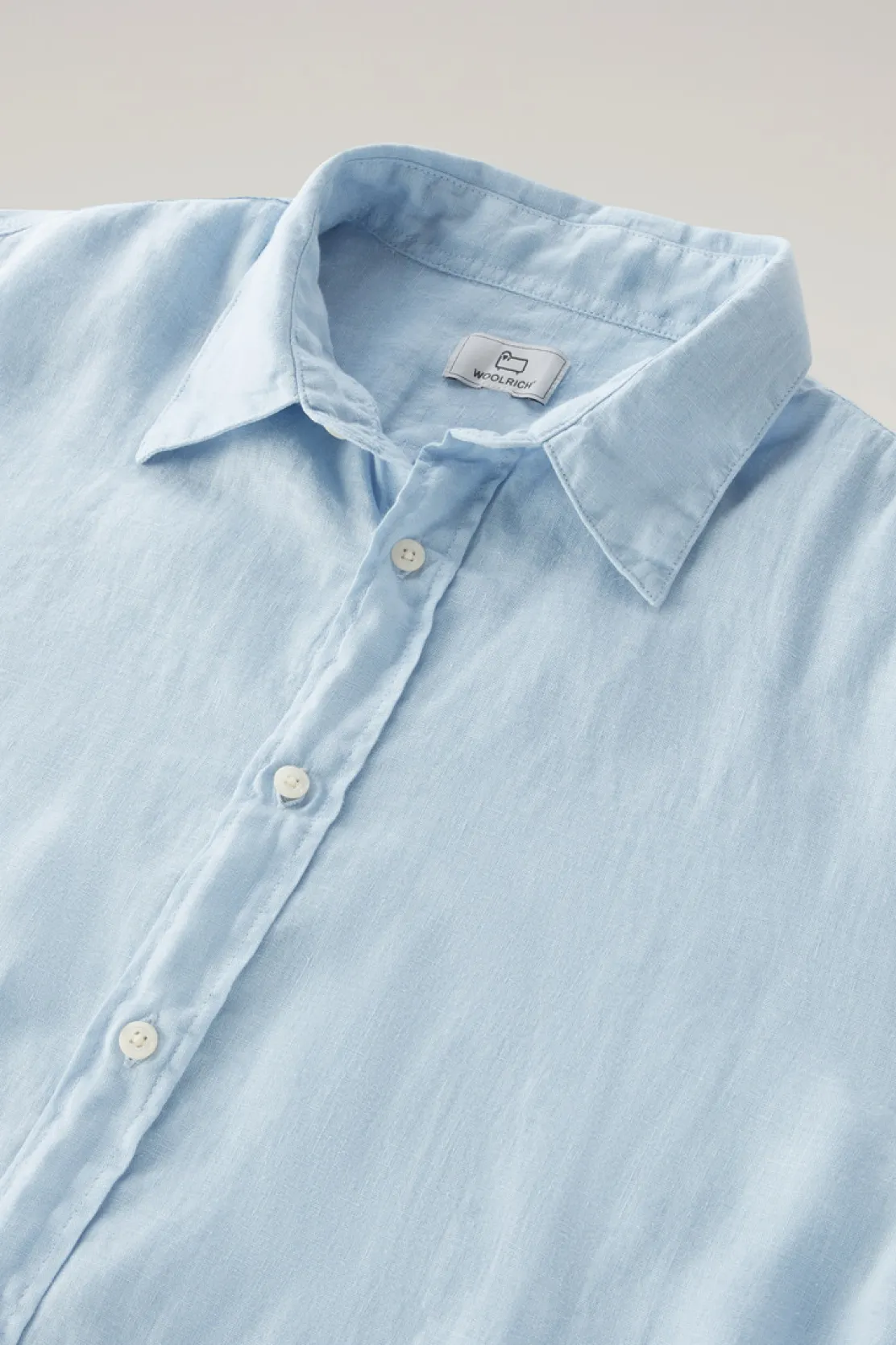 Camicie>Woolrich Camicia In Puro Lino Tinta In Capo Pale Indigo