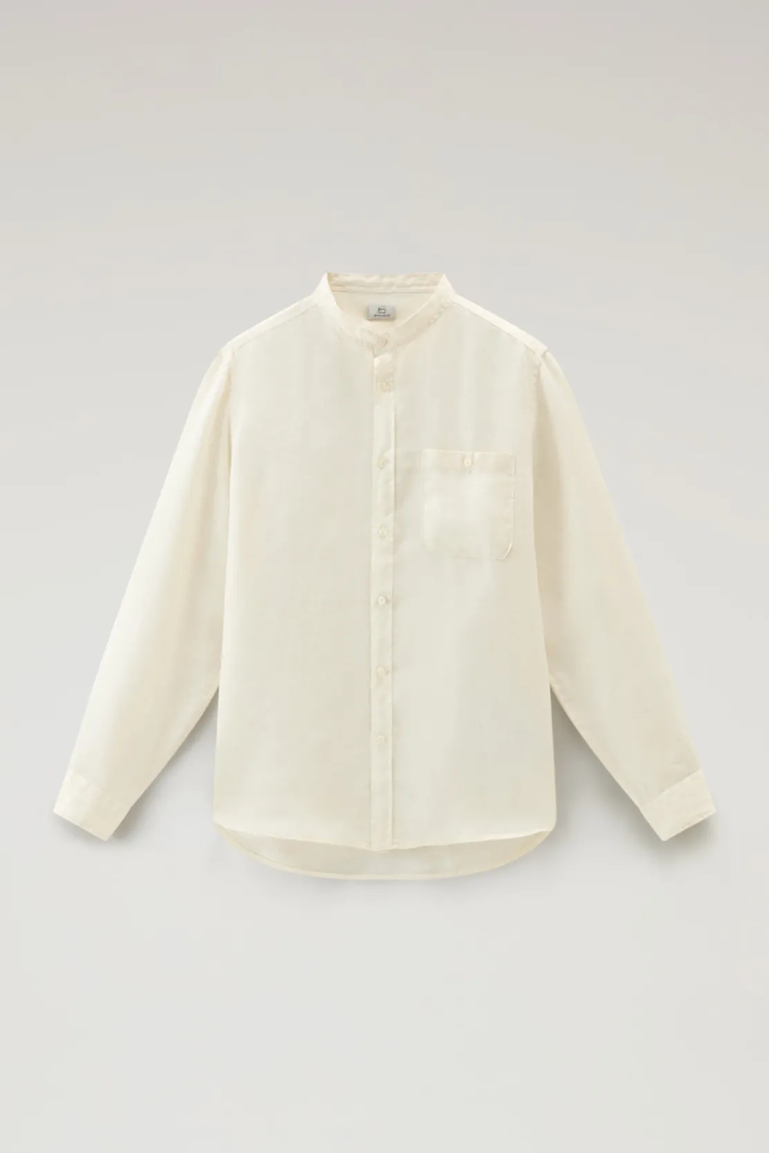 Camicie>Woolrich Camicia In Puro Lino Tinta In Capo Con Colletto Alla Coreana Milky Cream