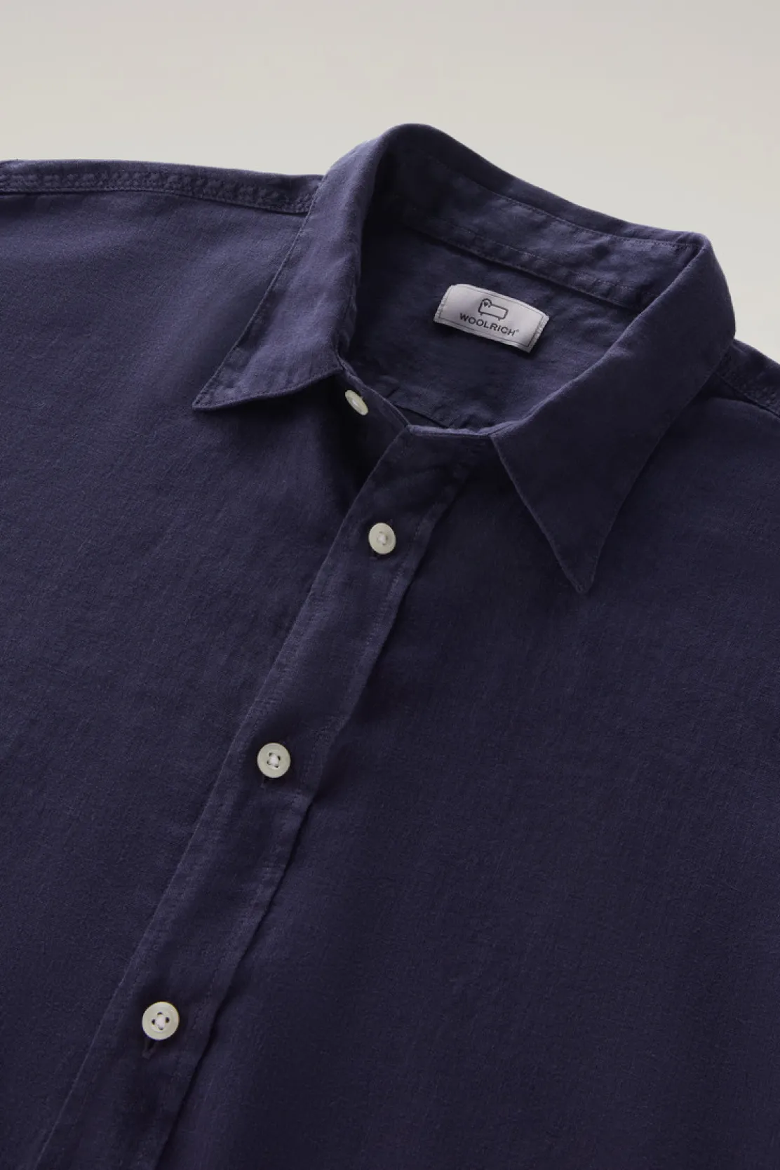 Camicie>Woolrich Camicia In Puro Lino Tinta In Capo Maritime Blue
