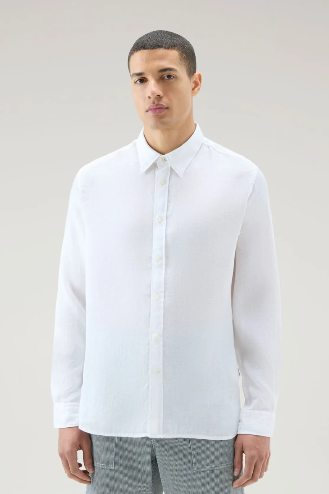Camicie>Woolrich Camicia In Puro Lino Tinta In Capo Bright White