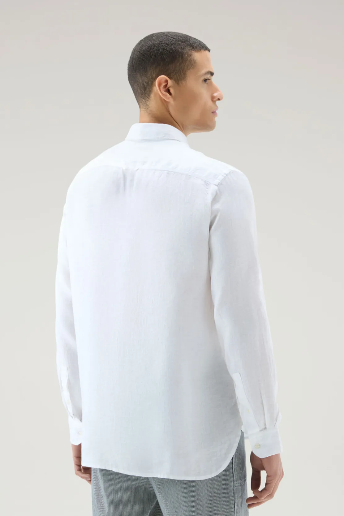 Camicie>Woolrich Camicia In Puro Lino Tinta In Capo Bright White