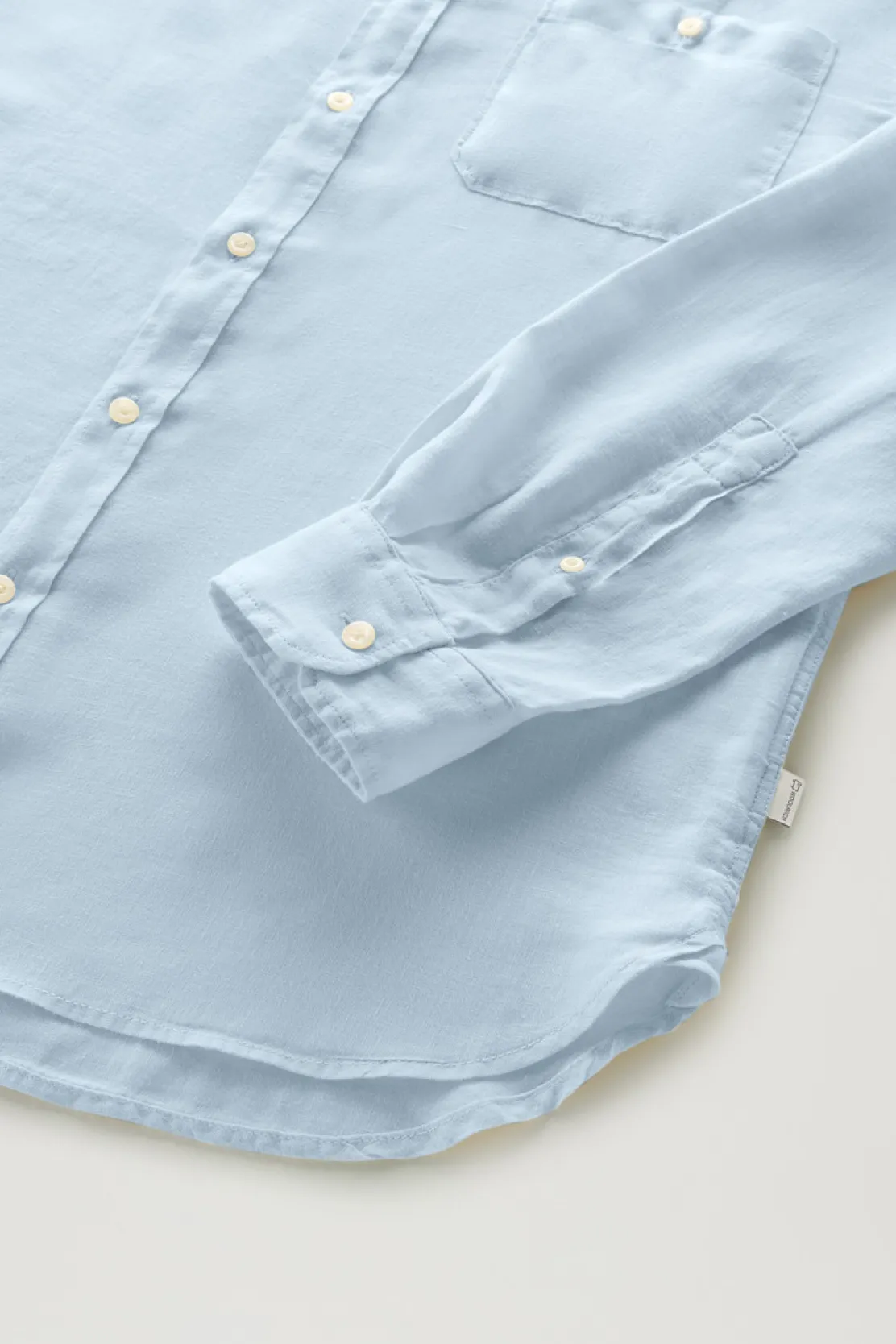 Camicie>Woolrich Camicia In Puro Lino Tinta In Capo Con Colletto Alla Coreana Pale Indigo