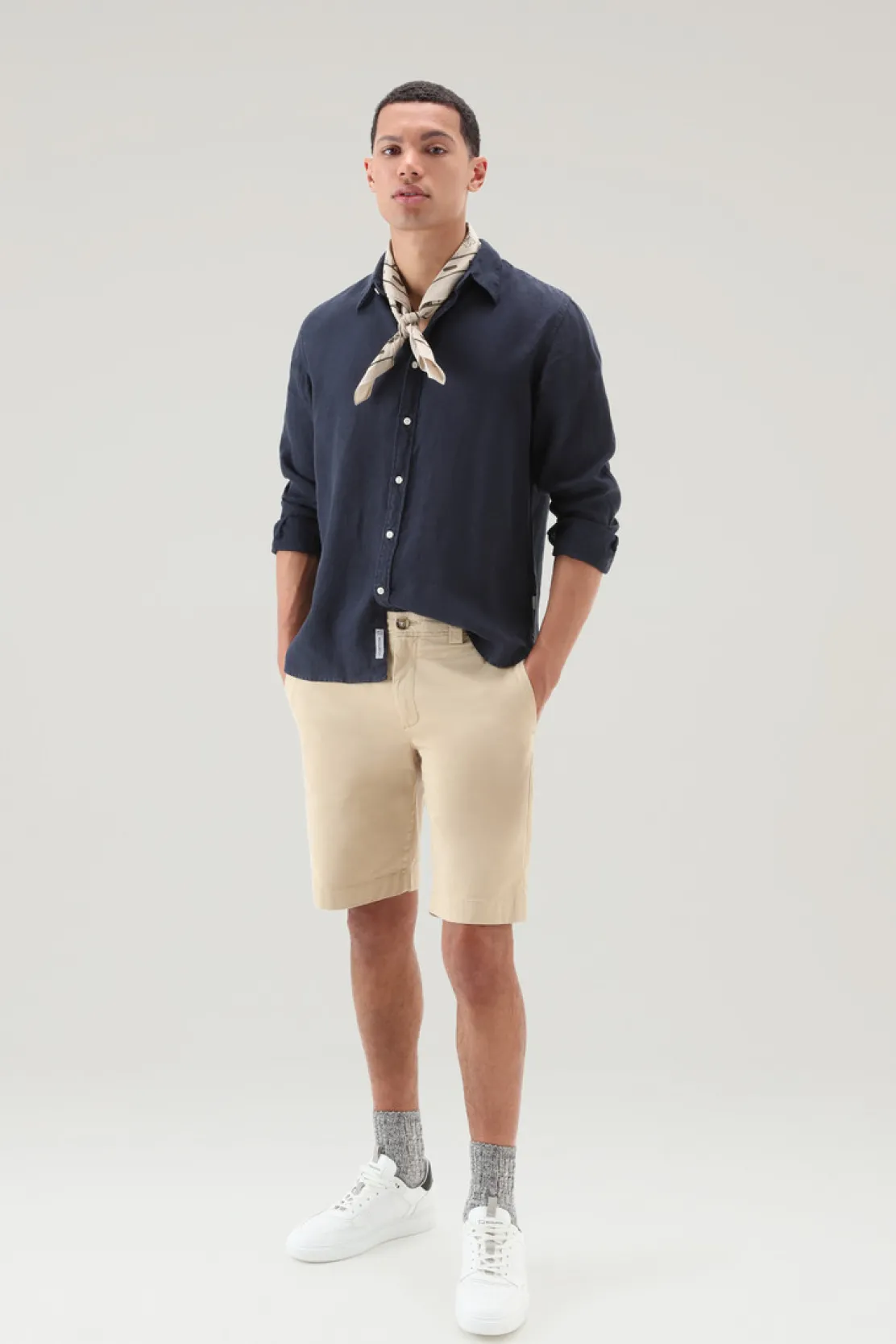 Camicie>Woolrich Camicia In Puro Lino Tinta In Capo Melton Blue