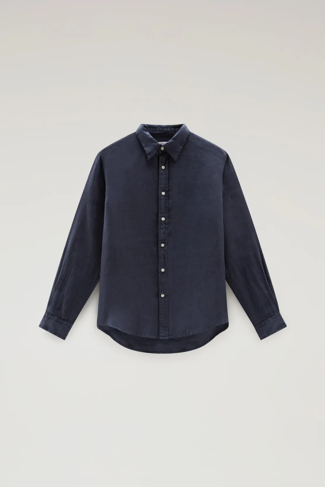 Camicie>Woolrich Camicia In Puro Lino Tinta In Capo Melton Blue